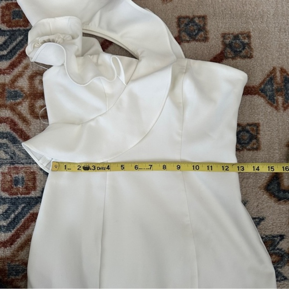 LIKELY Ruffled Mini Dress Women 4 White One Shoulder Flounce Hem - Picture 10 of 11